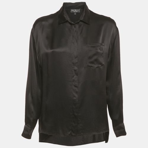 Salvatore Ferragamo Black Satin Long Sleeve Shirt M - Salvatore Ferragamo - Modalova
