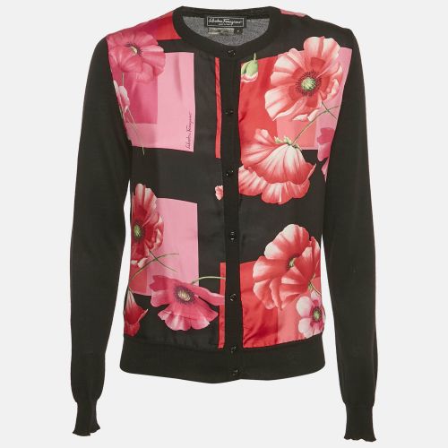 Salvatore Ferragamo Black Wool & Silk Floral Print Cardigan S - Salvatore Ferragamo - Modalova