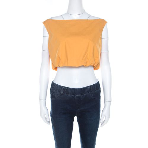 Salvatore Ferragamo Orange Cotton Bateau Neck Back Tie Up Detail Crop Top M - Salvatore Ferragamo - Modalova