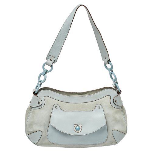 Salvatore Ferragamo Blue Leather and Suede Shoulder Bag - Salvatore Ferragamo - Modalova