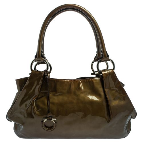 Salvatore Ferragamo Olive Green Patent Leather Shoulder Bag - Salvatore Ferragamo - Modalova