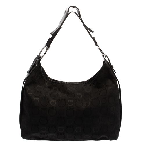 Salvatore Ferragamo Black Monogram Canvas and Leather Hobo - Salvatore Ferragamo - Modalova