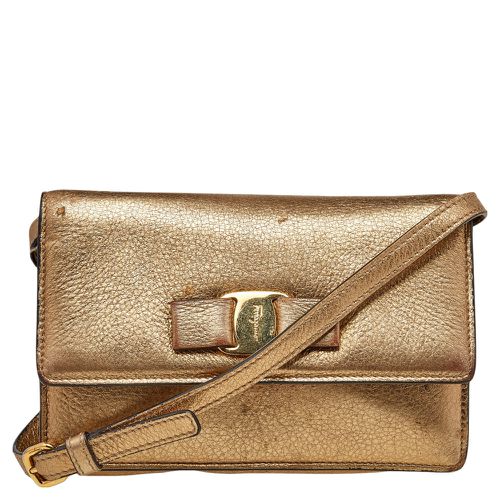 Salvatore Ferragamo Gold Leather Vara Bow Shoulder Bag - Salvatore Ferragamo - Modalova