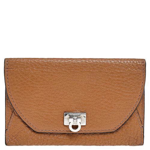 Salvatore Ferragamo Brown Leather Gancio Flap Card Holder - Salvatore Ferragamo - Modalova