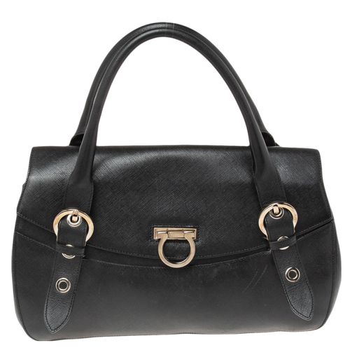 Salvatore Ferragamo Black Leather Gancio Flap Satchel - Salvatore Ferragamo - Modalova