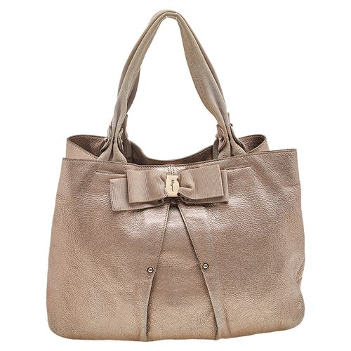 Bronze Leather Miss Vara Bow Tote - Salvatore Ferragamo - Modalova