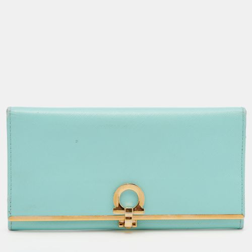 Aqua Leather Gancini Icona Continental Wallet - Salvatore Ferragamo - Modalova