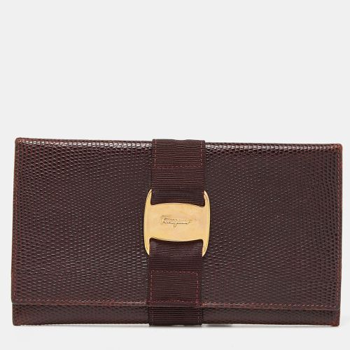 Lizard Embossed Leather Vara Bow Continental Wallet - Salvatore Ferragamo - Modalova