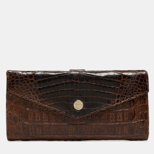 Salvatore Ferragamo Dark Brown Crocodile Envelope Continental Wallet - Salvatore Ferragamo - Modalova