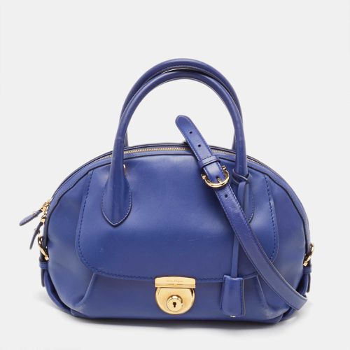 Salvatore Ferragamo Navy Blue Leather Fiamma Satchel - Salvatore Ferragamo - Modalova