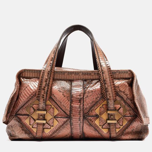 Salvatore Ferragamo Brown/Beige Water Snakeskin Satchel - Salvatore Ferragamo - Modalova