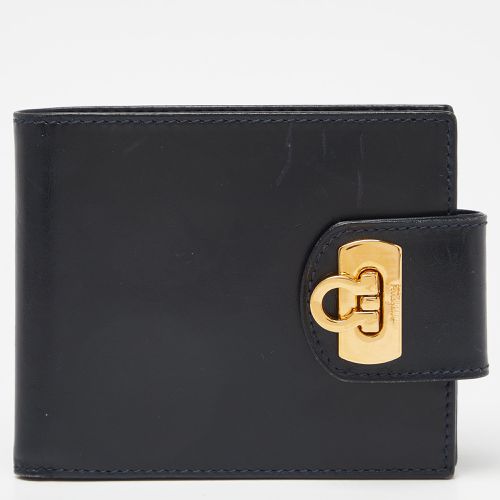 Salvatore Ferragamo Dark Blue Leather Gancini Flap Compact Wallet - Salvatore Ferragamo - Modalova