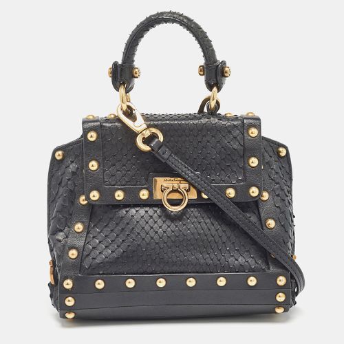 Salvatore Ferragamo Black Python Mini Studded Sofia Top Handle Bag - Salvatore Ferragamo - Modalova