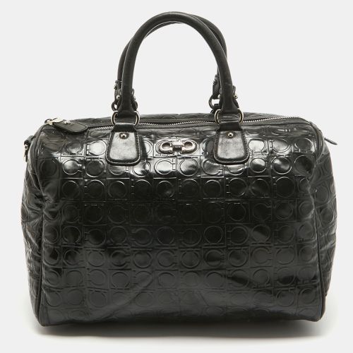 Salvatore Ferragamo Black Gancini Embossed Glossy Leather Boston Bag - Salvatore Ferragamo - Modalova