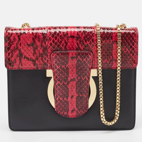 Salvatore Ferragamo Pink/Black Snakeskin and Leather Thalia Shoulder Bag - Salvatore Ferragamo - Modalova