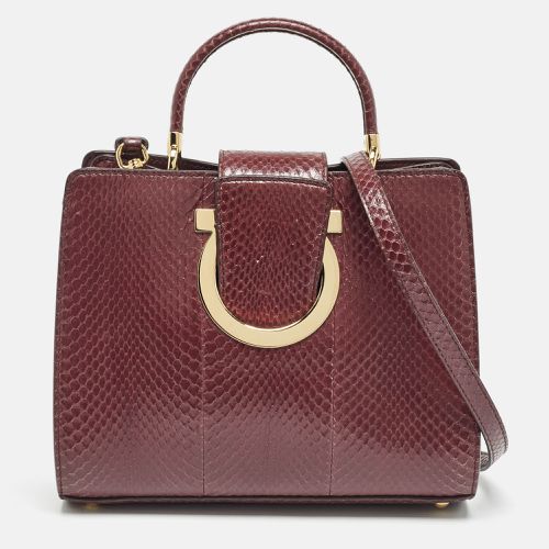 Salvatore Ferragamo Burgundy Snakeskin Thea Top Handle Bag - Salvatore Ferragamo - Modalova