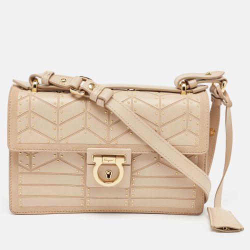 Salvatore Ferragamo Beige Leather and Suede Mini Studded Aileen Shoulder Bag - Salvatore Ferragamo - Modalova