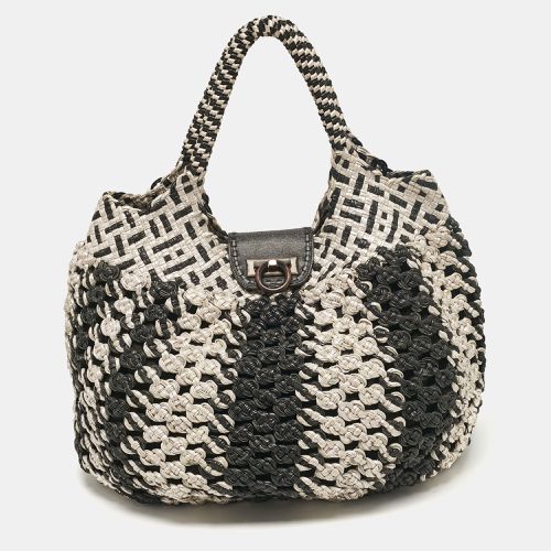 Salvatore Ferragamo Silver/Black Crochet Leather Oversized Bag - Salvatore Ferragamo - Modalova