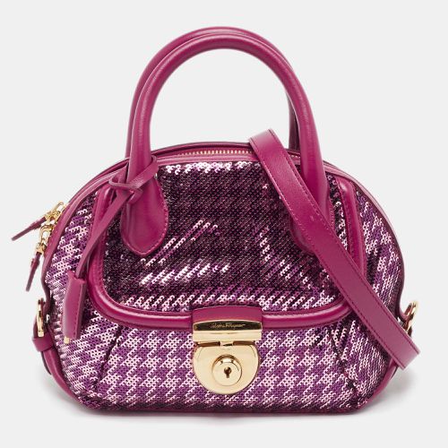 Salvatore Ferragamo Burgundy Sequins and Leather Fiamma Satchel - Salvatore Ferragamo - Modalova