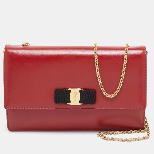 Salvatore Ferragamo Red/Black Leather Miss Vara Chain Shoulder Bag - Salvatore Ferragamo - Modalova