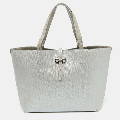 Salvatore Ferragamo Light Grey Embossed Leather Bice Tote - Salvatore Ferragamo - Modalova