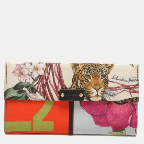 Salvatore Ferragamo Multicolor Jungle Print Fabric Flap Continental Wallet - Salvatore Ferragamo - Modalova