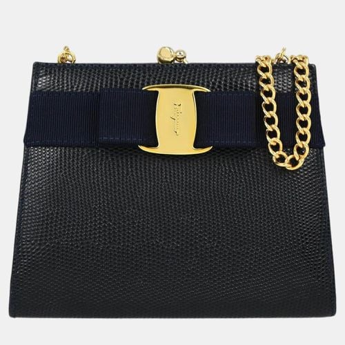 Salvatore Ferragamo Navy Vara Bow Chain Shoulder Bag - Salvatore Ferragamo - Modalova