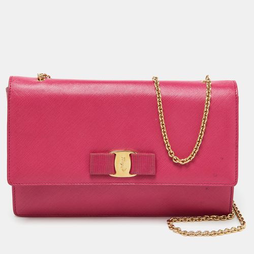 Salvatore Ferragamo Pink Saffiano Leather Vara Bow Chain Shoulder Bag - Salvatore Ferragamo - Modalova