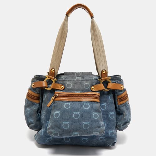 Gancini Print Denim and Leather Multiple Pocket Shoulder Bag - Salvatore Ferragamo - Modalova