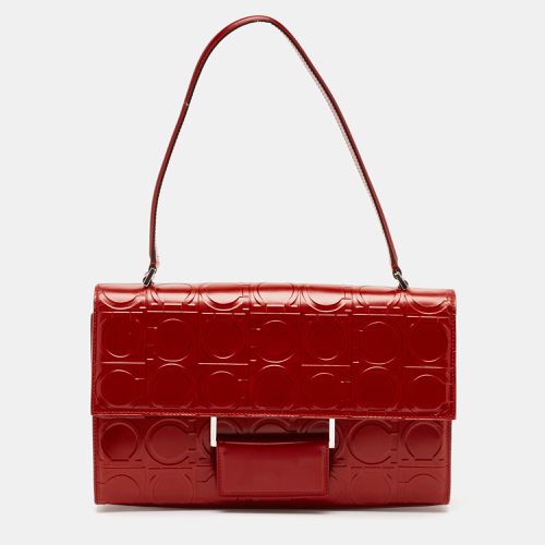 Salvatore Ferragamo Red Gancini Embossed Leather Shoulder Bag - Salvatore Ferragamo - Modalova