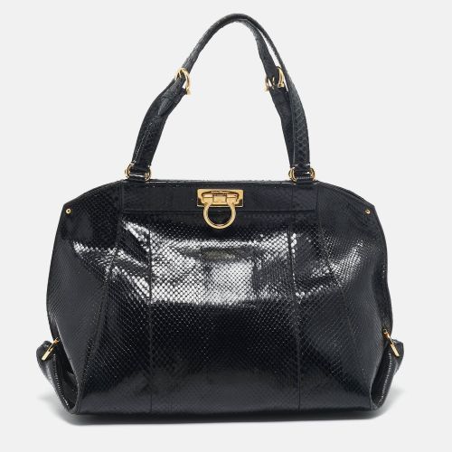 Salvatore Ferragamo Black Python Gancio Satchel - Salvatore Ferragamo - Modalova