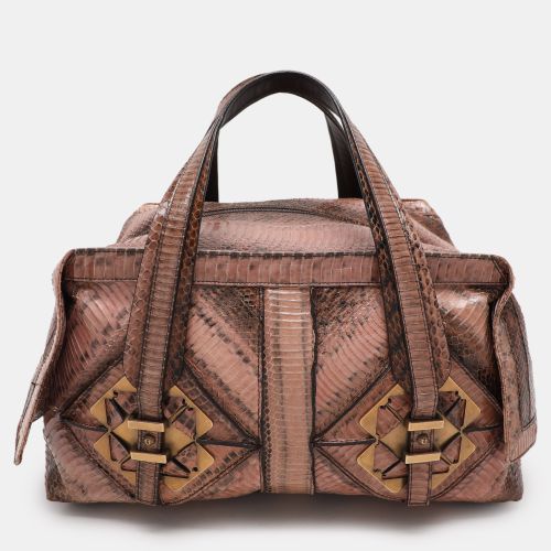 Salvatore Ferragamo Brown/Beige Water Snakeskin Satchel - Salvatore Ferragamo - Modalova