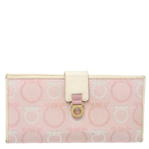 Salvatore Ferragamo Pink/Cream Gancini Canvas and Leather Wallet - Salvatore Ferragamo - Modalova