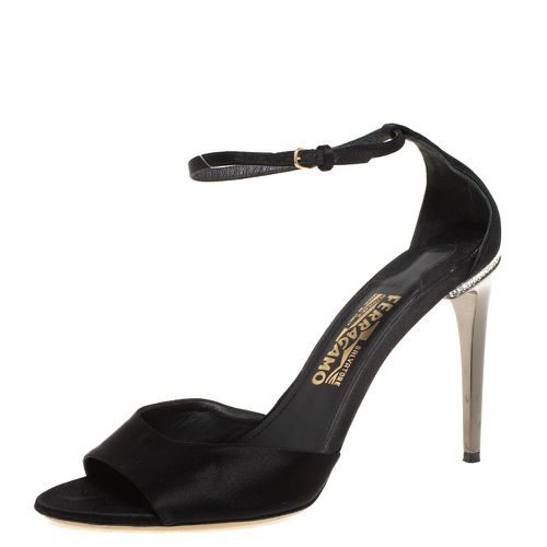 Salvatore Ferragamo Black Satin Embellished Heel Ankle Strap Sandals Size 40 - Salvatore Ferragamo - Modalova