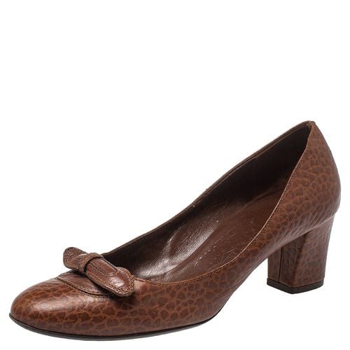 Salvatore Ferragamo Brown Leather Block Heel Pumps Size 38.5 - Salvatore Ferragamo - Modalova