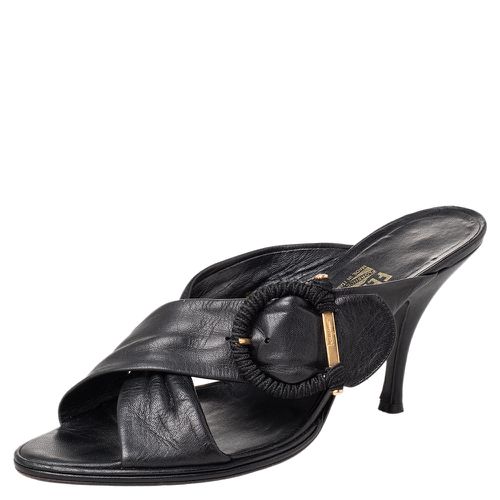 Salvatore Ferragamo Black Leather Mule Sandals Size 40.5 - Salvatore Ferragamo - Modalova