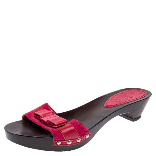 Salvatore Ferragamo Magenta Suede and Leather Vara Bow Slide Sandals Size 36 - Salvatore Ferragamo - Modalova