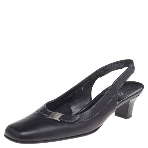 Salvatore Ferragamo Black Leather Square Toe Slingback Pumps Size 38.5 - Salvatore Ferragamo - Modalova