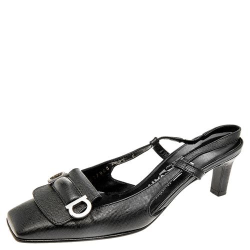 Salvatore Ferragamo Black Saffiano Leather Buckle Detail Slingback Sandals Size 36.5 - Salvatore Ferragamo - Modalova