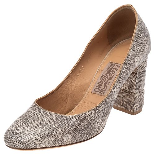 Salvatore Ferragamo Two Tone Lizard Embossed Leather Block Heel Pumps Size 38.5 - Salvatore Ferragamo - Modalova