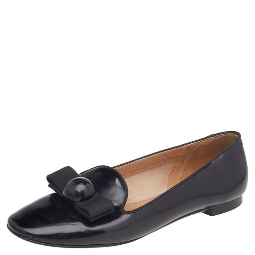 Salvatore Ferragamo Black Patent Leather Bow Smoking Slippers Size 37 - Salvatore Ferragamo - Modalova