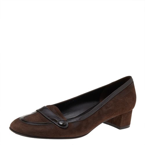 Salvatore Ferragamo Dark Brown Suede And Patent Leather Block Heel Pumps Size 38.5 - Salvatore Ferragamo - Modalova