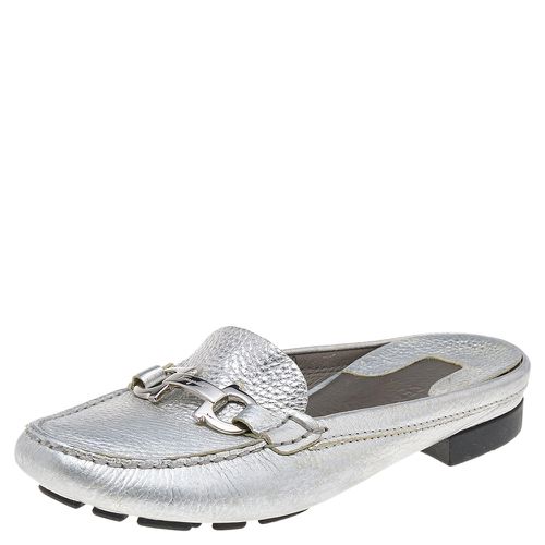 Salvatore Ferragamo Silver Leather Gancini Slip On Mules Size 38.5 - Salvatore Ferragamo - Modalova