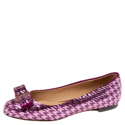 Salvatore Ferragamo Purple Sequins Varina Ballet Flats Size 36.5 - Salvatore Ferragamo - Modalova