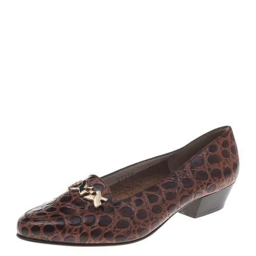 Salvatore Ferragamo Brown Croc Embossed Leather Pumps Size 37 - Salvatore Ferragamo - Modalova