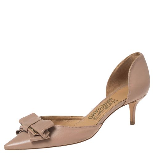 Salvatore Ferragamo Beige Leather Bow Rietta D’orsay Pointed Toe Pumps Size 37 - Salvatore Ferragamo - Modalova