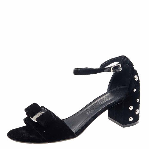 Velvet Studded Block Heel Ankle Strap Sandals Size 38 - Salvatore Ferragamo - Modalova