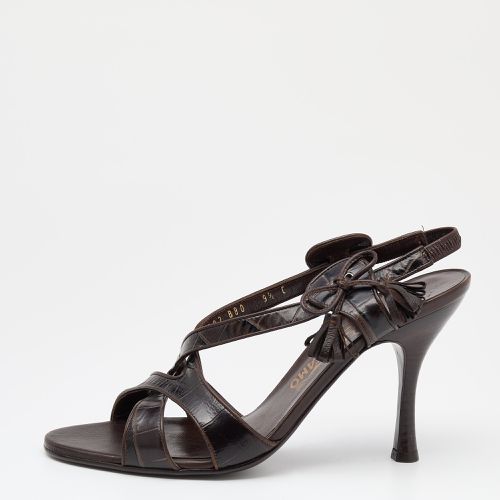 Salvatore Ferragamo Dark Brown Croc Embossed Leather Slingback Sandals Size 40 - Salvatore Ferragamo - Modalova