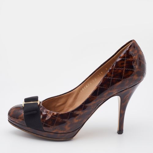 Animal Print Quilted Patent Leather Vara Bow Pumps Size 38.5 - Salvatore Ferragamo - Modalova