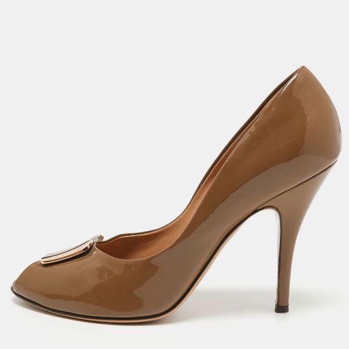 Salvatore Ferragamo Brown Patent Leather Peep Toe Pumps Size 41 - Salvatore Ferragamo - Modalova